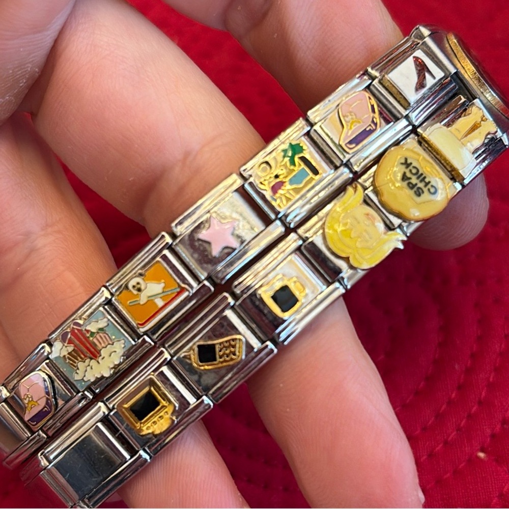Vintage stainless steel charm stretch bracelet 90s pungster Linx cell phone star